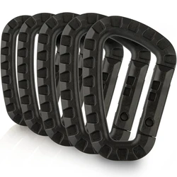 5-Piece Tactical D-Shape Carabiner Set - Durable Snap Gear Hooks for Outdoor and EDC Essentials (Black)