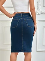 2025 Spring New Women's Summer Front Multi-Button Denim Skirt Fashion Elastic Knee Length Slim Hip-hugging Jeans Pencil Skirt - Image 5