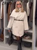 Fashion Women's Scarf Collar Woolen Overcoat Elegant Pockets Long Sleeve Female Coats 2024 Autumn Winter Lady Loose Streetwear 2