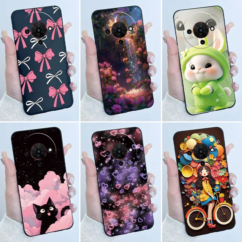Für ZTE Blade A76 5G Hülle Luxuriöses Niedliches Hasen-Motiv Lustige Schwarze Matte Weiche TPU Schutzhülle für ZTE A76 5G Handyhülle