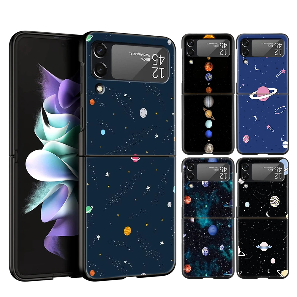 Sky Space Planet Black White Sun Moon Stars Custodia Rigida Per Pc Per Samsung Galaxy Z Flip 4 Cover Nera Per Samsung Z Flip Shell