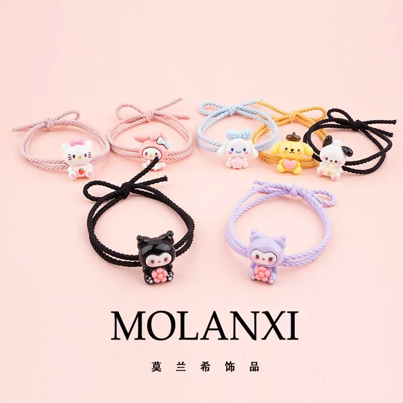 

7pcs New Internet Celebrity Ins Cinnamoroll Hair Rope Leather Band Woman Tie Head Korean Cute Girl Kuromi Children's Head Rope