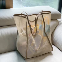 Protable Mesh Bag Large Capacity Reusable Storage Bags Swimming Beach Bag Women Makeup Organizer Shopping Handbag - Image 2