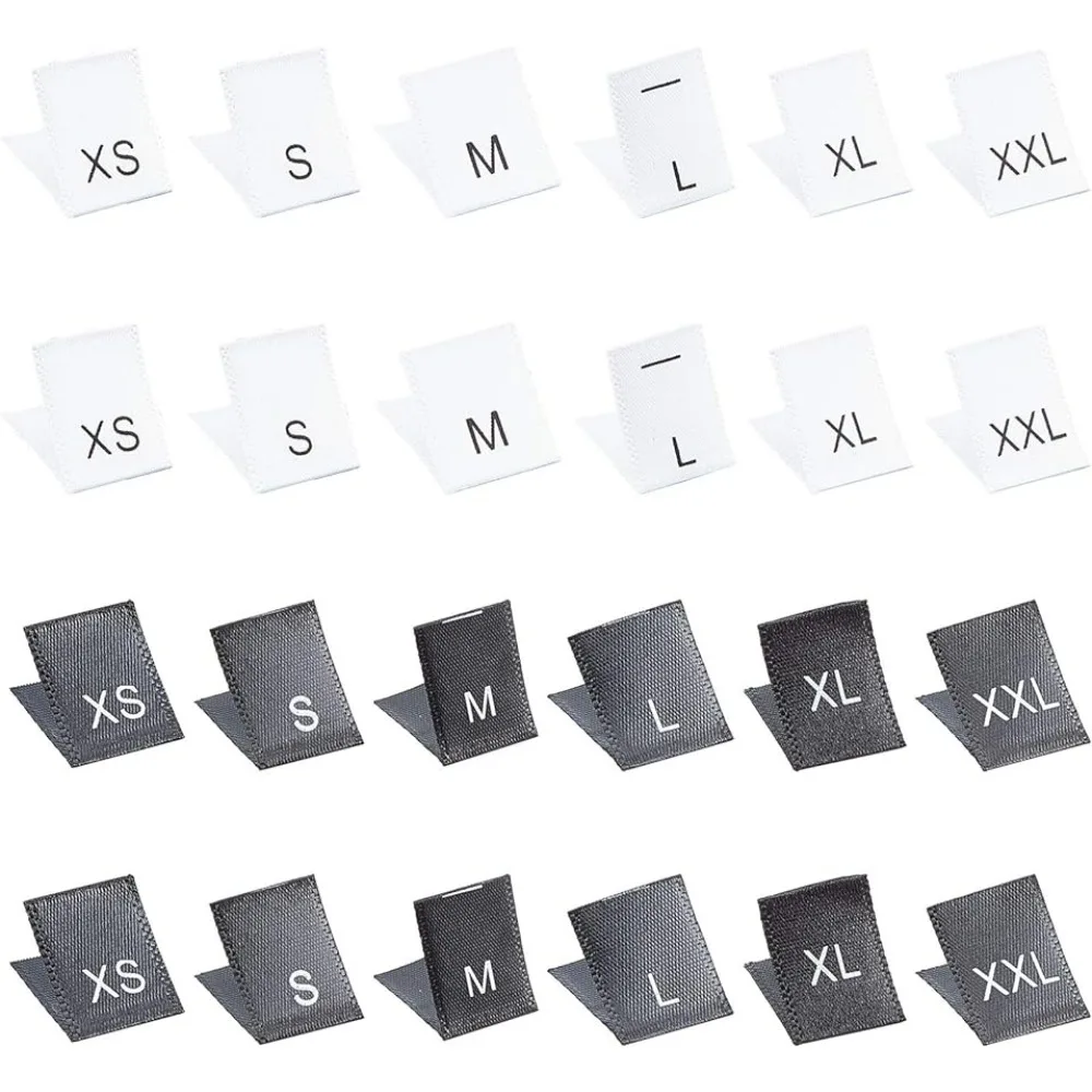 480 Pcs Clothing Size Labels 1.38"x0.51" XS/S/M/L/XL/XXL 6 Sizes Sew in Size Tages for Clothing Garment Material