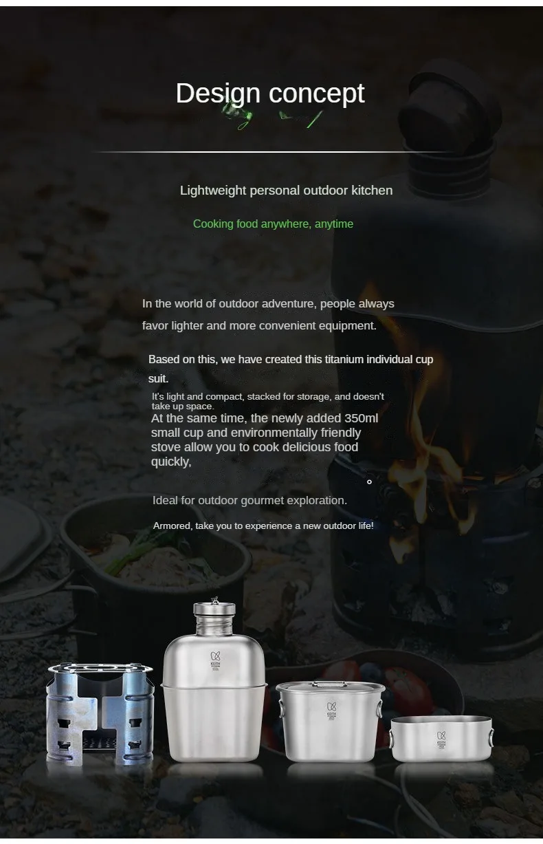 Keith Titan Single Soldier Cup Pot Herd Set kann Wasser kochen tragbare Outdoor Camping Wasserkocher Lunchbox Ti3061 – Detail 2