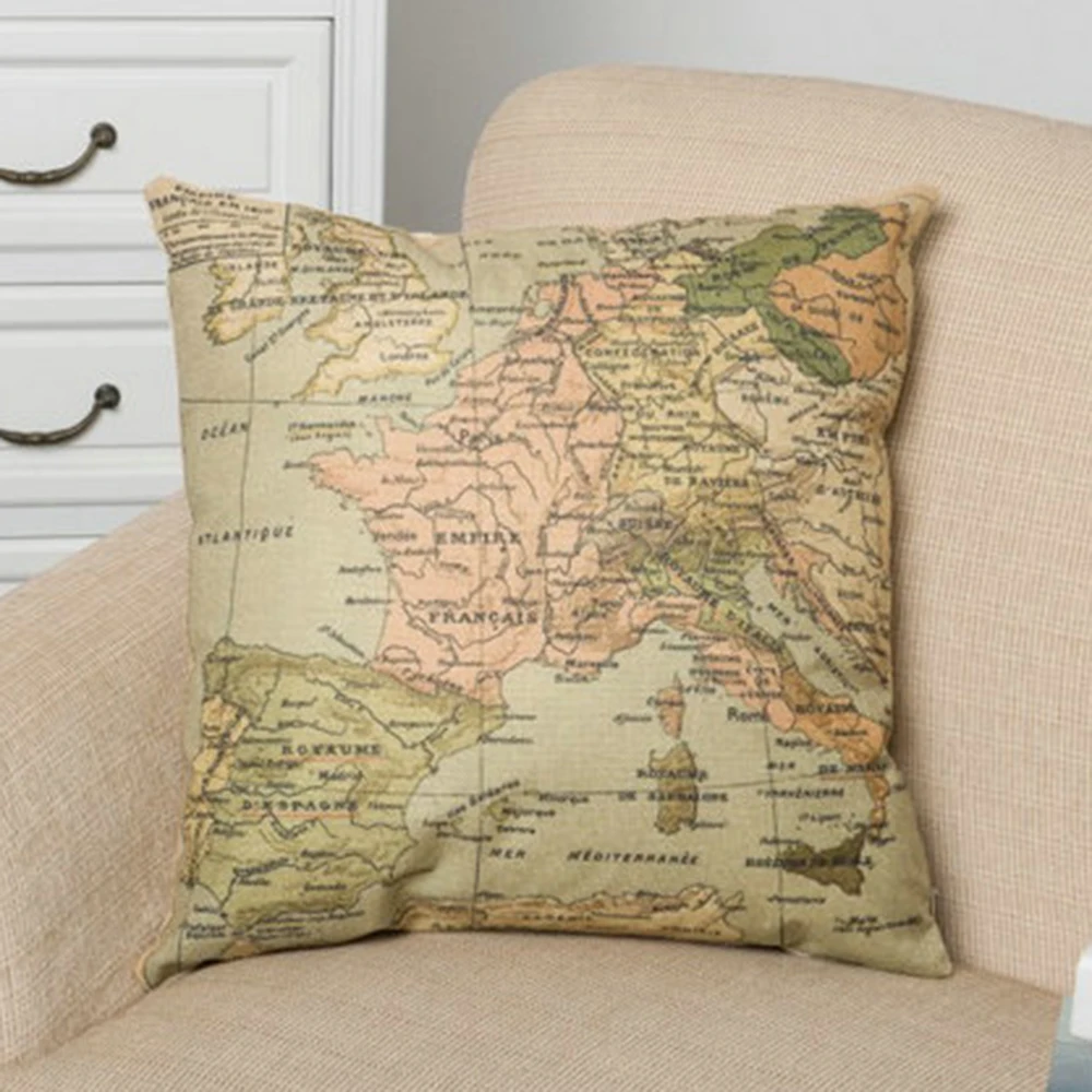 English maps Cotton Linen Throw Pillow Case Cover 45x45cm Fashion Home