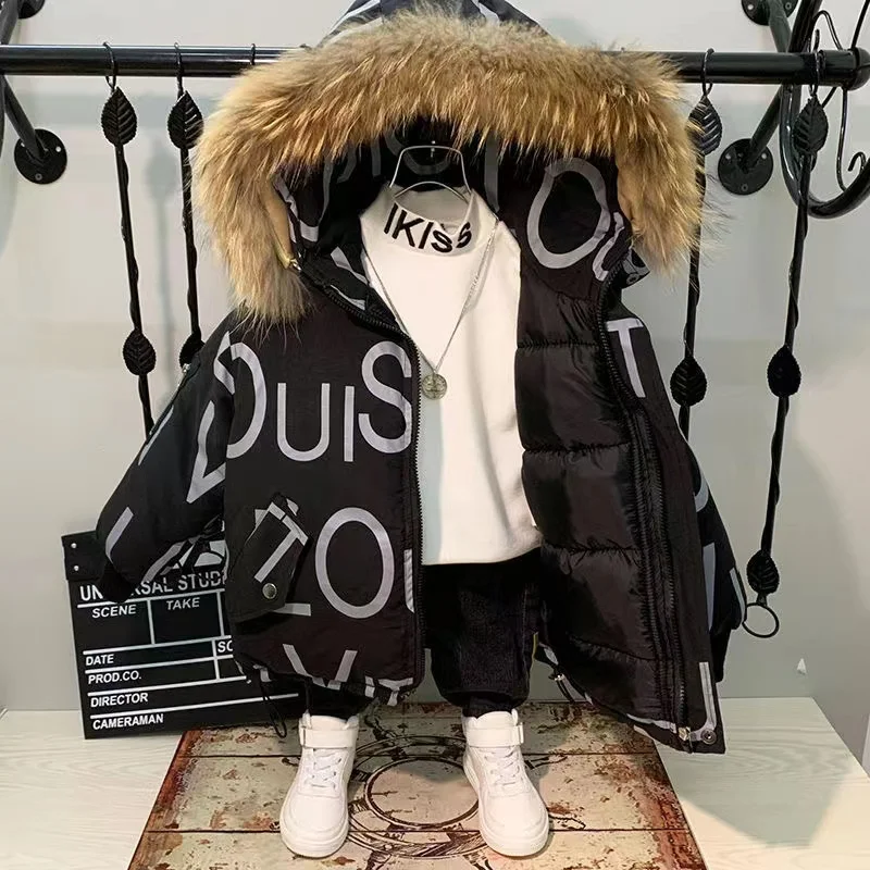

Winter Jackets For Kids Boys Winter Boys Girls Jacket Long Style Hooded Fur Collar Colorful Heavy Coat For Kids Outerwear New