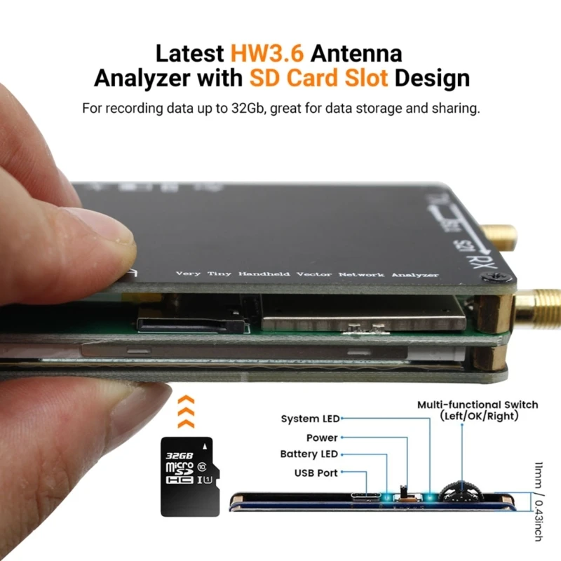 NanoVNA 테스터 50KHz-1.5GHz 정재파 단파 MF-HF VHF-UHF 안테나 분석기 카드 슬롯 내장 배터리 85WC 포함)