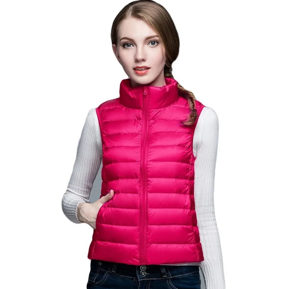 2023 Autumn Winter Women's Down Coat Vest Ultralight Thin 90% White Duck Stand Collar Down Jacket Sleeveless Warm Puffer Coat - 4