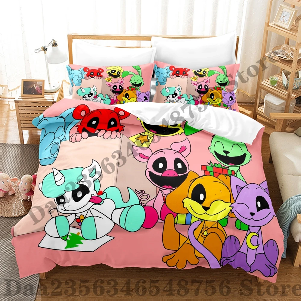 2024 Smiling Critters Bedding Set Single Twin Full Queen King Size Bed Set Adult Kid Bedroom Duvetcover Sets Anime Bed Sheet Set 4