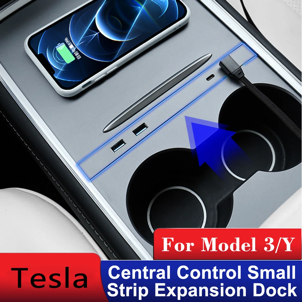 

For Tesla Model 3/Y Type Central Control Small Strip Expansion Dock USB Wireless Charging 4 Interfaces Auto Interior Accessories