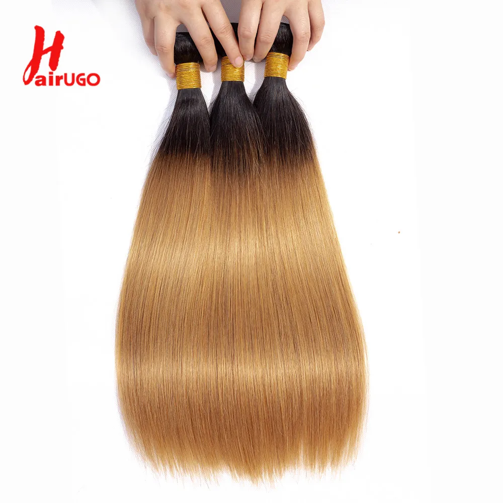 HairUGo T1B/27 Omber Blonde Body Wave Bundles Brazilian Human Hair Weaving Remy Hair Bundles