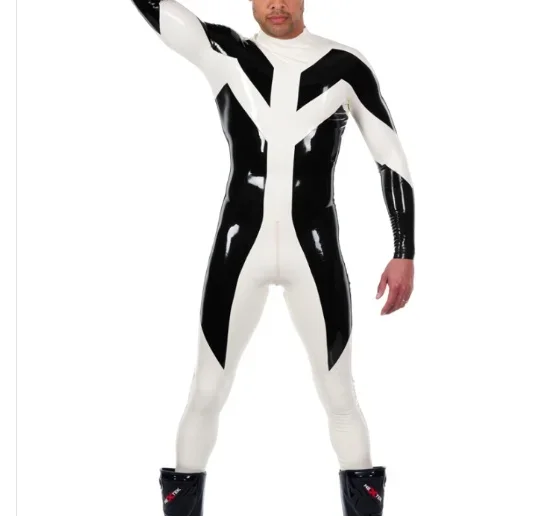 Fetish  100% Latex Rubber Men's fashion sports tightsCatsuit Anzug hand-made XS-XXL