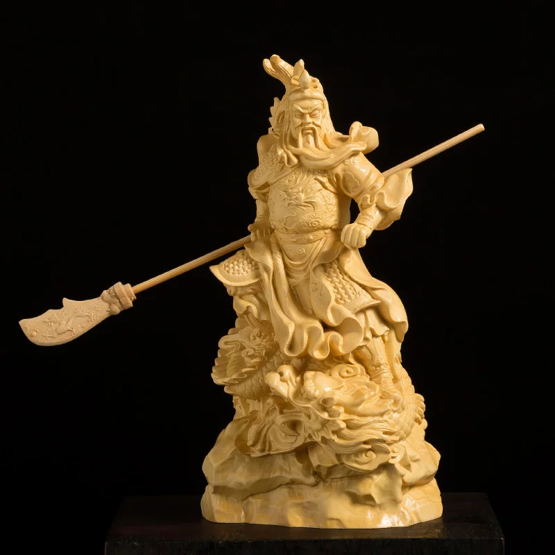 

16CM Guan Yu Statue Three Kingdoms Buddha Statue Solid Wood Feng Shui Ornaments Boxwood Carving Bodhisattva Home Decorations