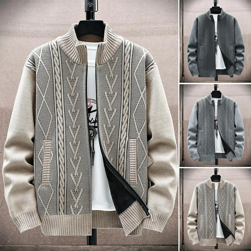 

Men's Autumn Winter Sweater Zipper Cardigan Korean Fleece Thick Warm Artificial Fur Wool Coat Male Jumpers Knitted Cold Jacket