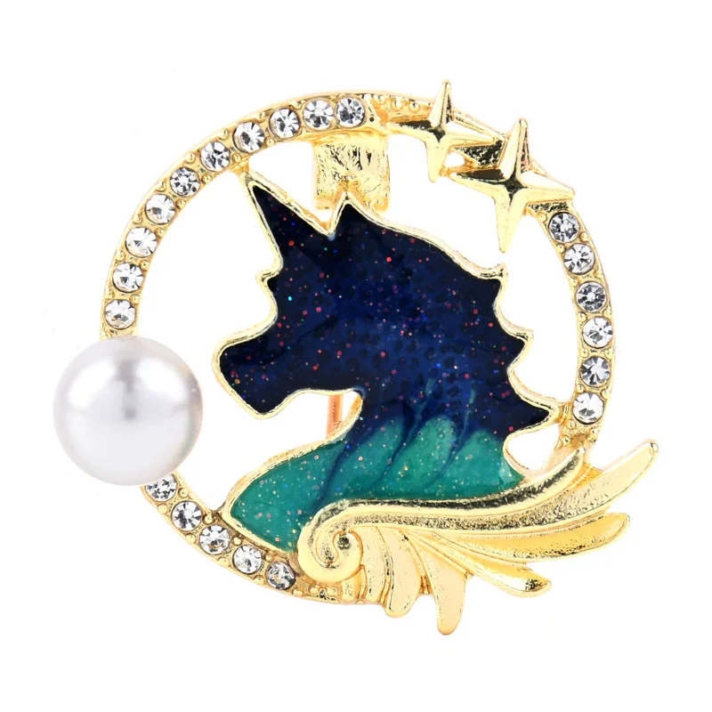 Spilla Unicorno Serie Cielo Stellato Fantasia Universo Blu Cielo Stellato Spilla Sole Design Personalità Spille Per Abbigliamento