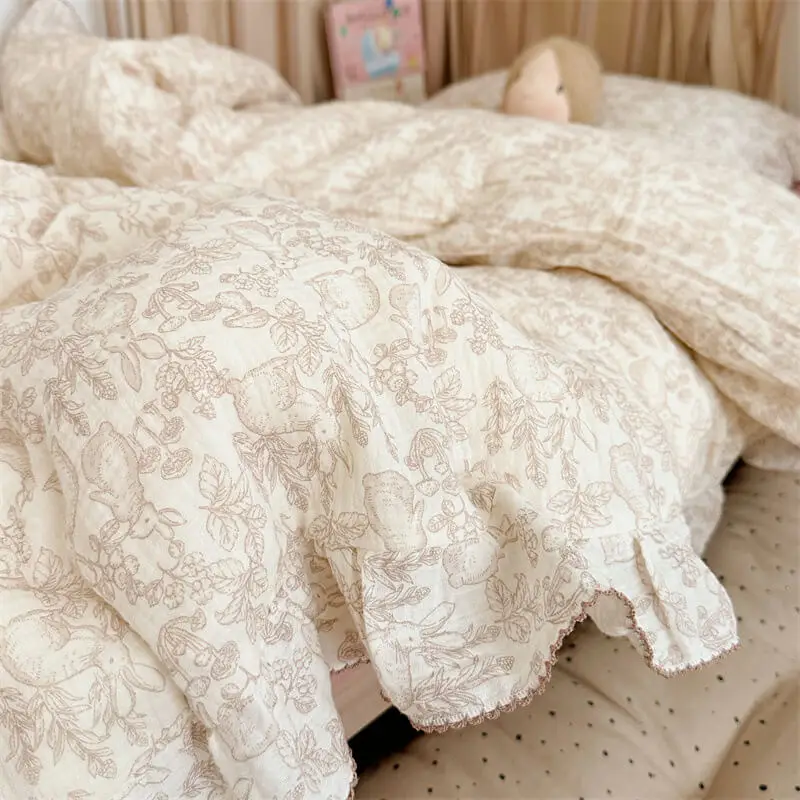 Woodland Nursery Bedding Set Cotton Muslin Duvet Cover Set Forest Theme Duvet Cover and Pillowcase for Childrens