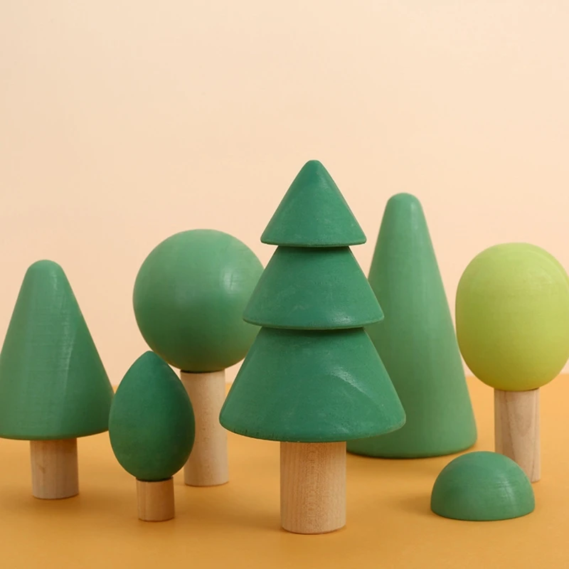 Wooden Forest Tree Building Block Montessori Simulation Green Tree Toy Children Room Decoration Desktop Furnishings