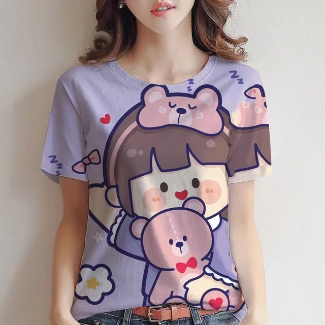 귀여운 KT 고양이 프린트 어린이 티셔츠, 데일리 캐주얼, 편안한 라운드넥, 패션 반팔, 신상
