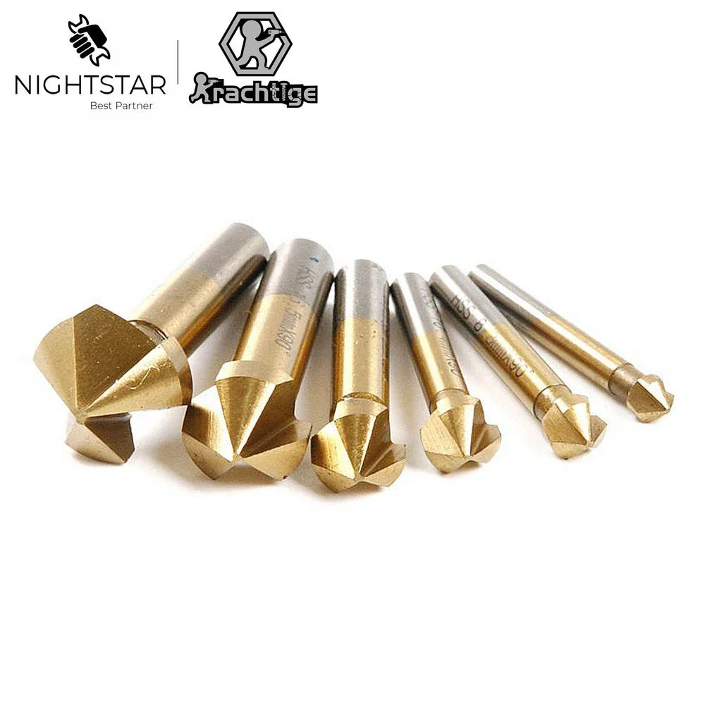 

6Pcs HSS 3 Flute 90 Degree Chamfering Cutter End Mill Tool Countersink Drill Bit Set for Wood Stell Chamfer Cutter Power Tool