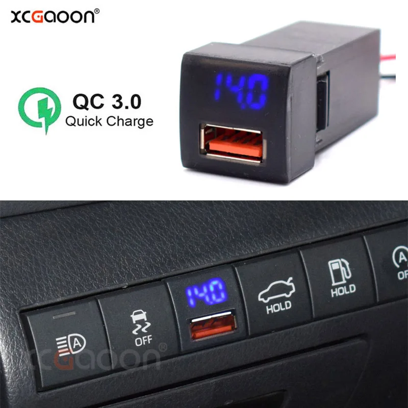 

12V QC3.0 Mobile Phone Car Quick Charger With LED Voltmeter for Toyota Land Cruiser Prado 150 Series Rav4 Camry Hiace Corolla