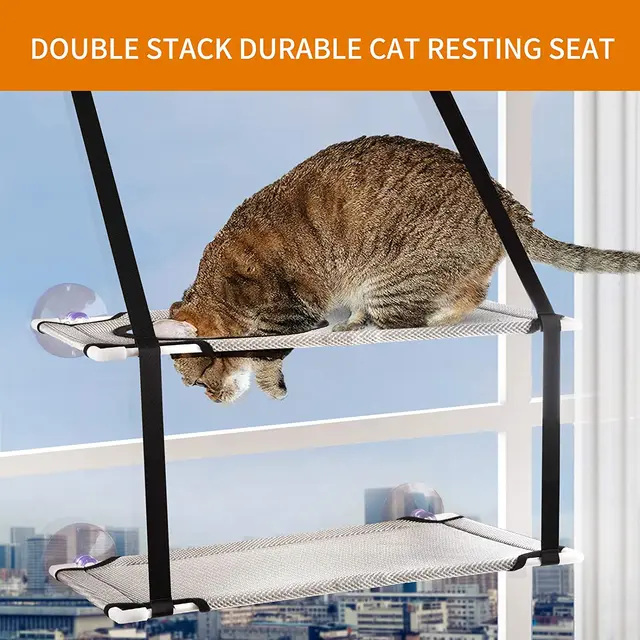 Cat Bed Hanging Window Double-Layer Pet Hammock Sunny Window Seat Kitten Nest Durable Bed for Cats Bearing 25 KG Cat Accessories 2