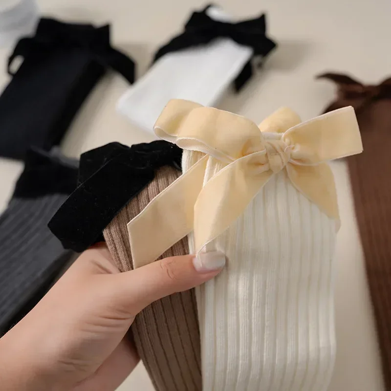 Children Cute Princess Bow Calf Knee High Long Socks for Kids Girls Lolita Sock Spring Autumn Soft Cotton School Stockings