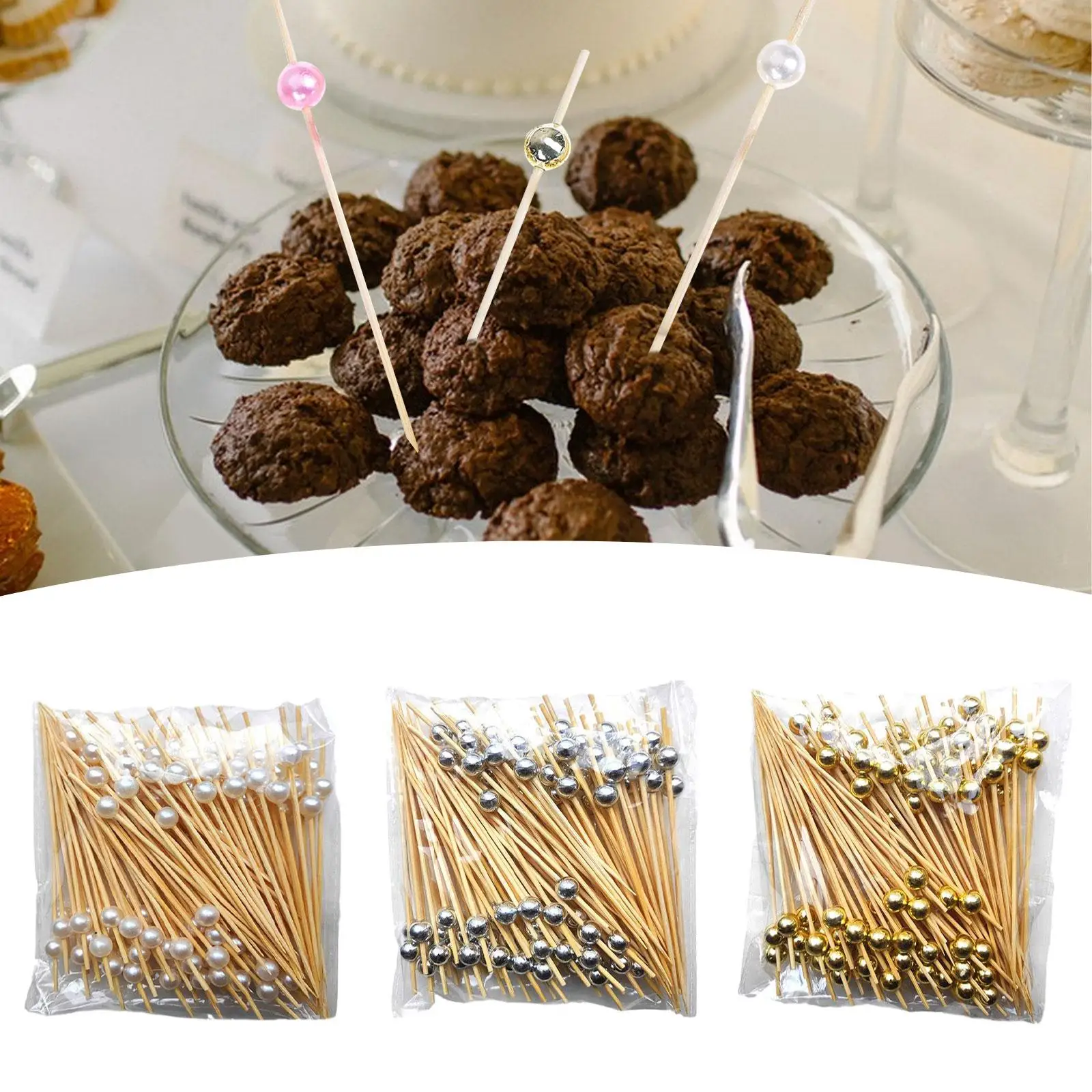 300x Bamboo Skewers Wood Frill Picks for Sandwich Birthday Themed Party