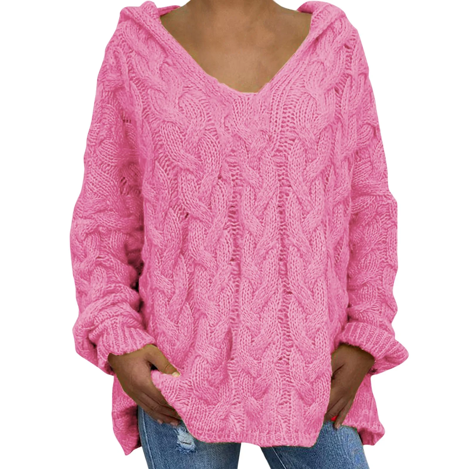 

Women Fashion Loose Large Size Solid Color Hood Long Sleeves Sweater Tops over Sweat Shirts for Men