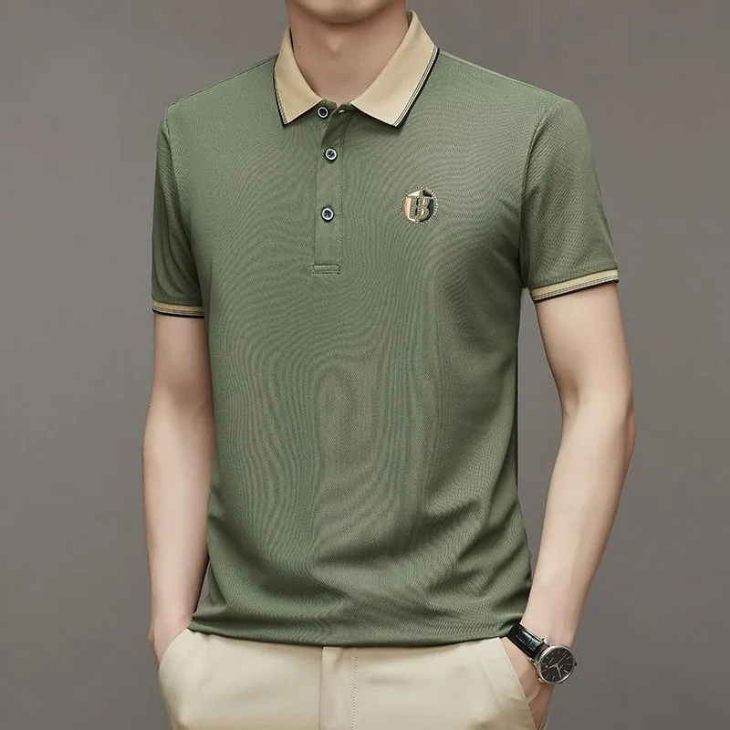 

Male Short Sleeve T-shirt Summer Men's Polo Shirt High-end Young and Middle-aged Thin Tops Business Casual Large Size T-Shirt