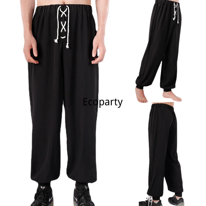 

Mens Medieval Pirate Knight Viking Pants Renaissance Black Vintage Quick-Drying Trousers Halloween Stage Show Loose Leisure Pant