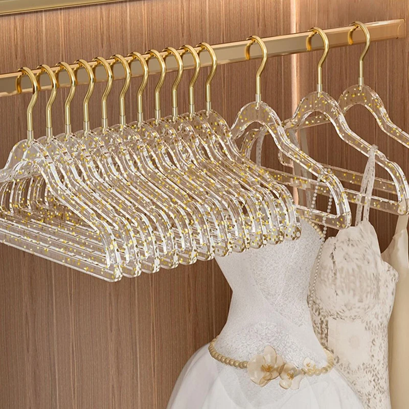 1PC Acrylic Hanger Clothing Organizer Wardrobe Pants Coat Hanger Drying Rack Transparent Gold Hook Adult Coat Hanger 4