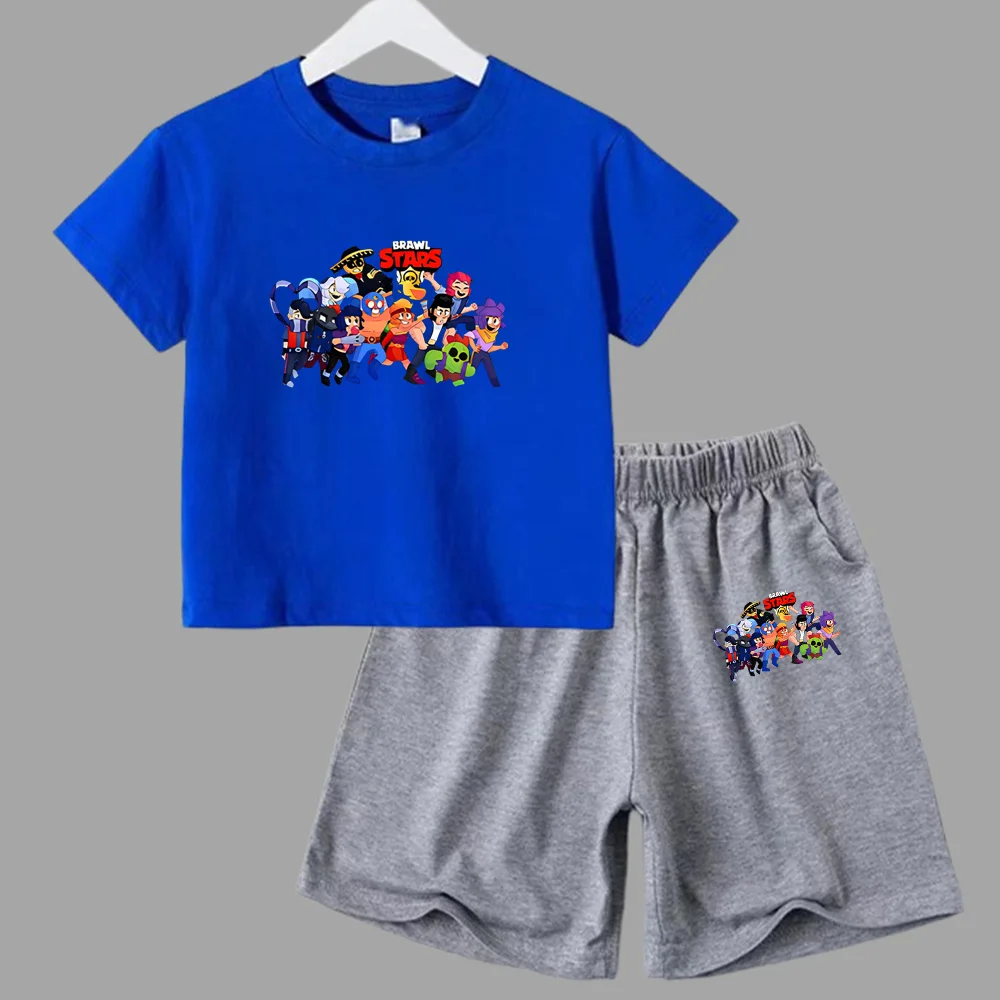thumbnail image 1 of Conjunto de 2 piezas de camiseta y pantalones cortos de algodón para adolescentes y niños, juego de lucha, ropa deportiva de manga corta de verano para niño y niña, 1 of 5