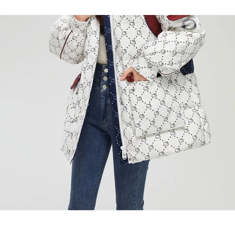 2023 New Women Down Jacket Winter Coat Female Warm Thick Parkas Loose Outwear Mid Length Version Cartoon Hooded Overcoat S-XL