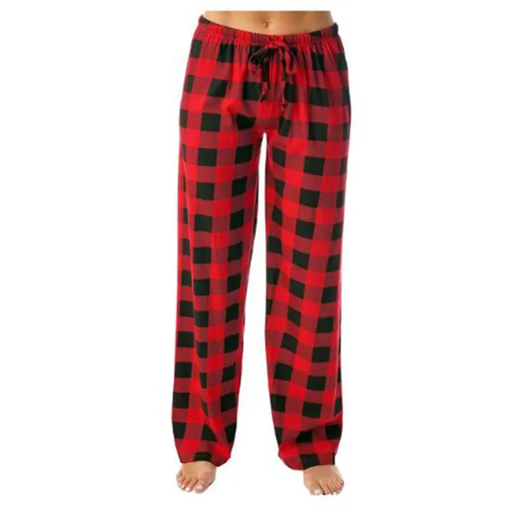 Combhasaki Womens Y2K Christmas Pajama Pants Classic Buffalo Plaid Print Drawstring Elastic Waist Sleep Loungewear Long Trousers_ecoleips.com