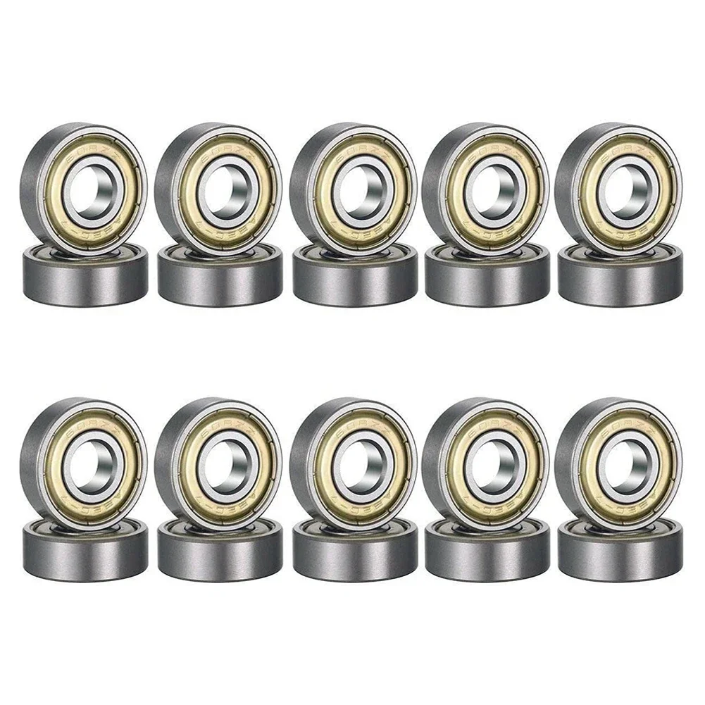 20pcs 608ZZ Ball Bearings Carbon Steel Single Row Deep Groove Miniature Bearings for Skateboard Roller Skates Scooter