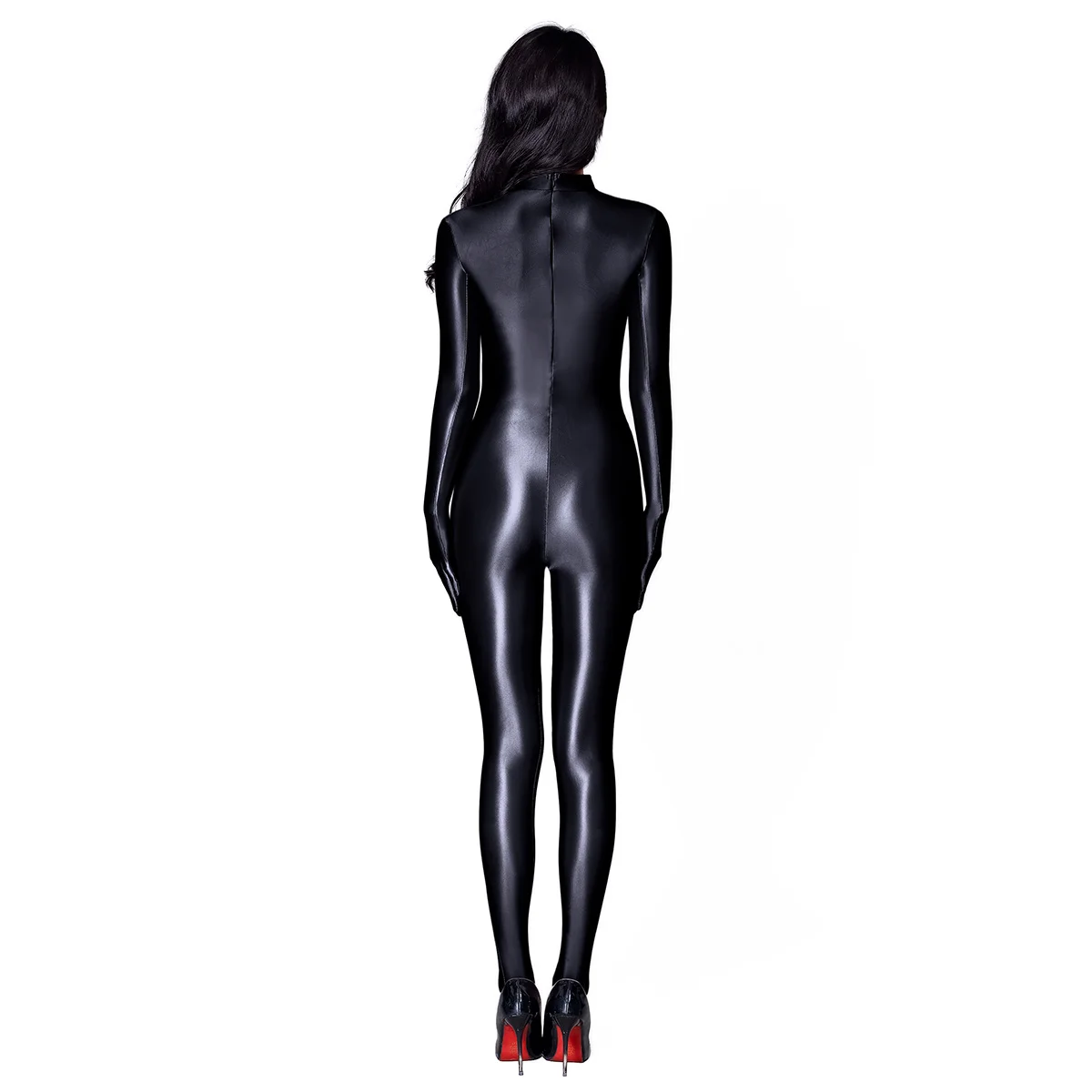 Sexy long sleeve glossy black foot wrap tights jumpsuit swimsuit Casual running yoga pants sportswear slim swimwear