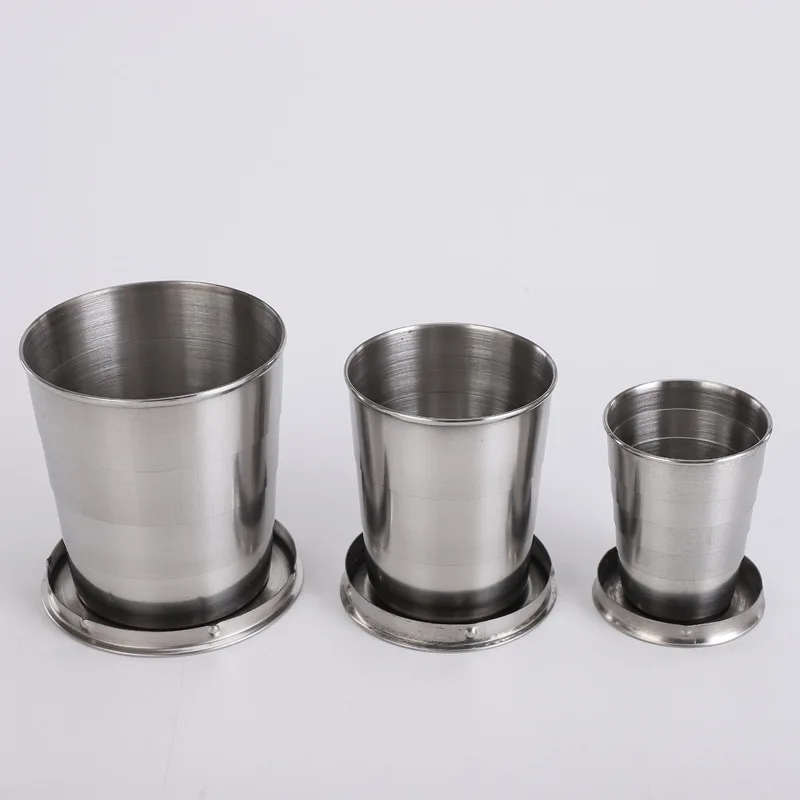 Stainless Steel Travel Carry-On Outdoor Wine Glass Portable Telescopic Water Cup Folding Wine Teacup Large Small And Medium-Size folding cup