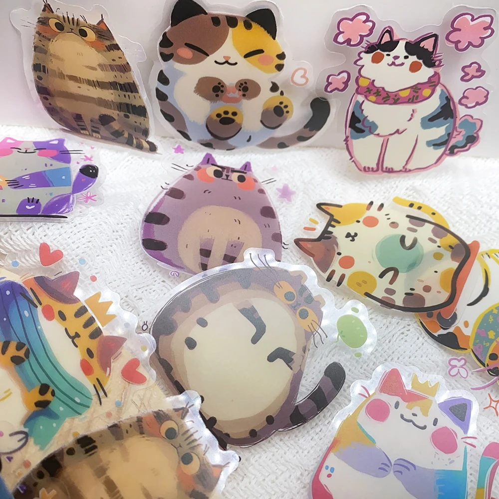 50 stücke Cartoon Nette Katzen PET Aufkleber Aufkleber Für Telefon Laptop Notebook Skateboard Gitarre DIY Ästhetische Transparente Aufkleber – Detail 14