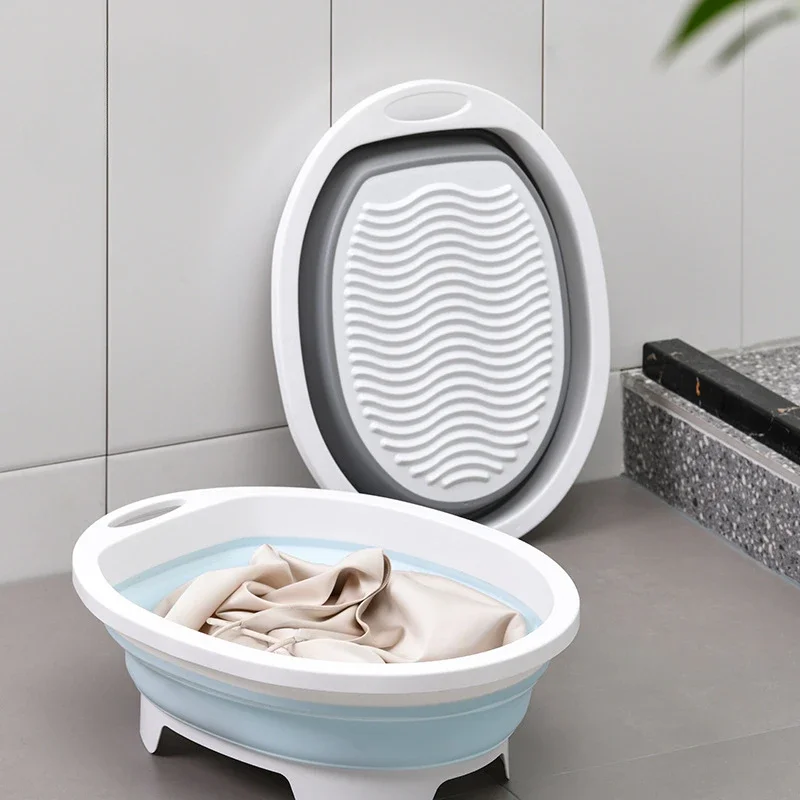 Fold Washing Bucket Laundry Board Underwear Socks Hand Washing Basin Washboard Bathroom Scrub Cleaning For Home School Dormitory