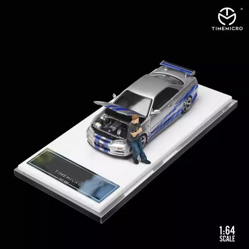 TM In Stock 1:64 Skyline GTR R34 Z Tune Open Hood Diecast Car