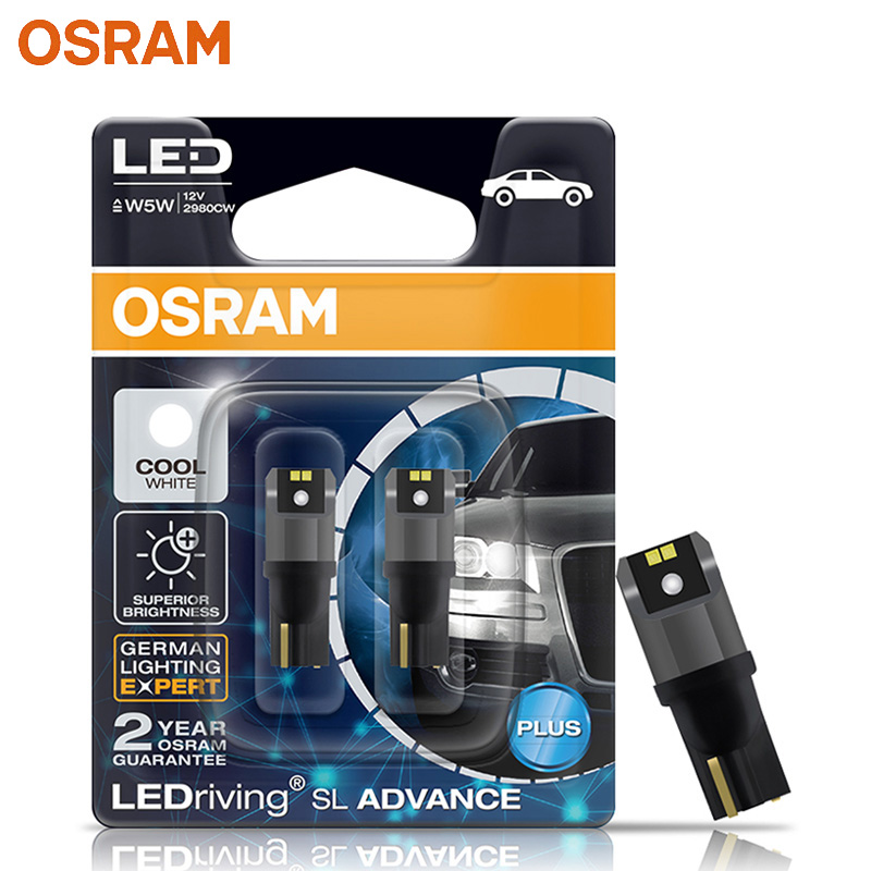 OSRAM LED T10 6000K W5W 194 LEDriving SL Advance 6000K White Car Reading Bulbs Door Lamps Interior Light 12V 1.5W 2980CW, Pair 