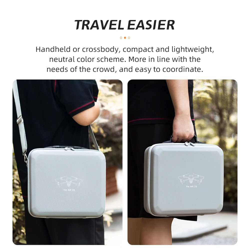 Étui de transport rigide gris lunaire ouvert, révélant le compartiment principal et les poches zippées pour accessoires.