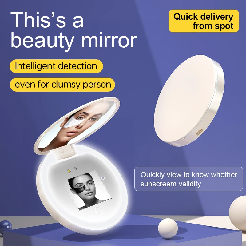 TENGMIR 휴대용 여행용 핸드백 메이크업 거울 LED 카메라 지능형 조명 시각적 얼굴 자외선 차단제 미용 거울