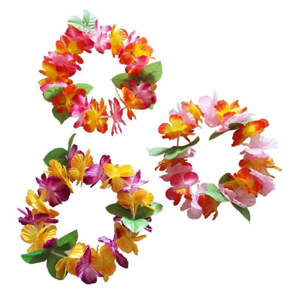 6PCS Summer Hawaiian Head Ring Tropical Beach Colorful Artificial Wreath Flowers Necklace Bracelet for Party Supplies