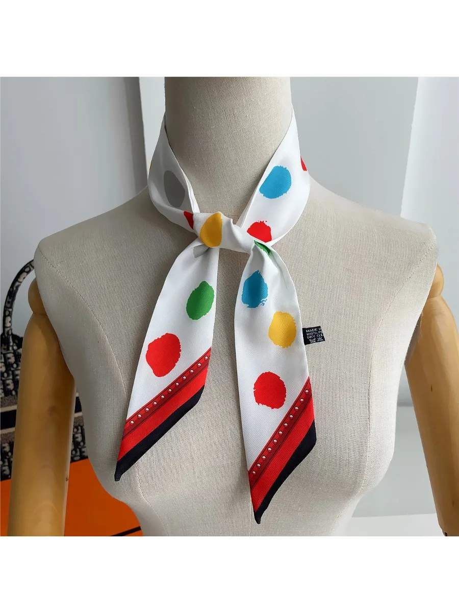 5*90cm Einfache Graffiti Polka Dots frauen Wrapping Tasche Lange Twill Band Stirnband Streamer Dekorative Kleine Schal seide Schal – Detail 2