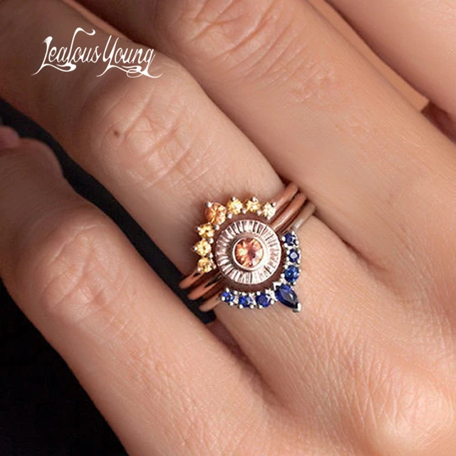 Conjunto de anillos de boda de cristal para mujer, joyería