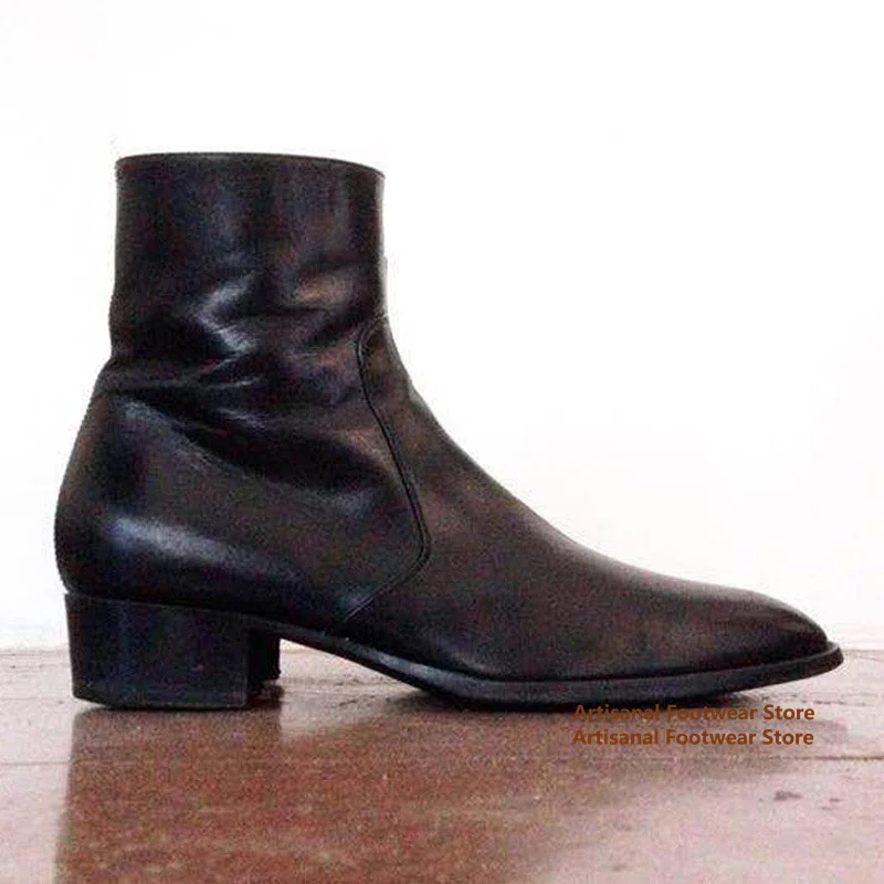 High-Top Chelsea Boots for Men Height Increasing Side Zipper Boots Handmade Custom Handsome Men Shoes Designer Men Boots 1