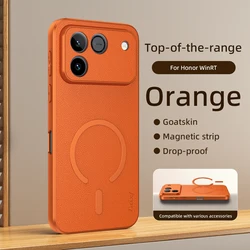 Premium Goatskin Leather Magnetic Wireless Charging Shockproof Phone Case for Honor Win RT (Orange)
