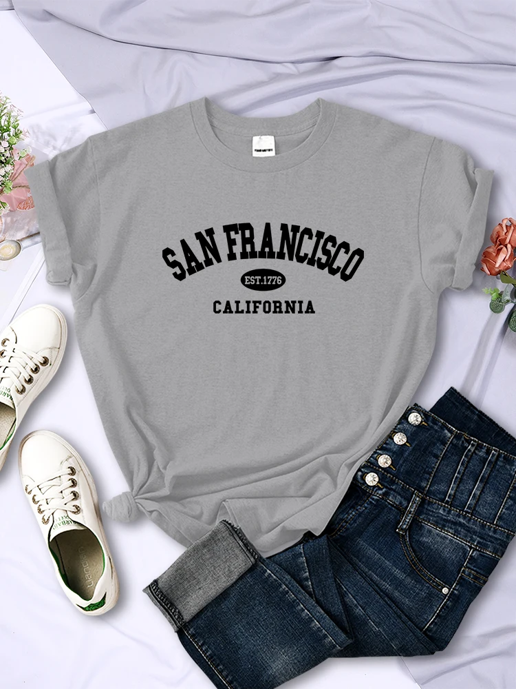 San Francisco Est.1776 California Letter Street Damen-T-Shirt, lässig, atmungsaktiv, kurzärmelig, modische Persönlichkeit, weiches T-Shirt – Detail 11